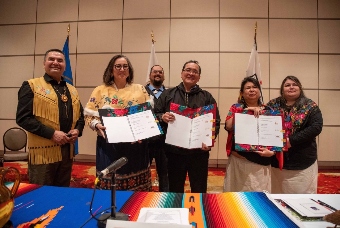 Image of Cree, Innu and Niskapi leadership at MOU Signing